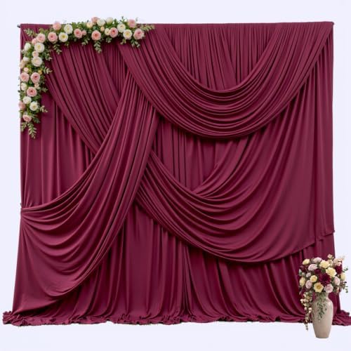 40ft x 10ft Burgundy Backdrop Curtains, Burgundy Drapes for Backdrop Fabric - Image 6