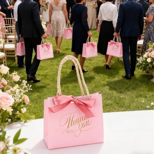 HOZEON 100 Pack Pink Thank You Gift Bags with Handles, 5.5x4.7x2.5 Inches Mini Party Favor Bags for Wedding, Baby Shower, Birthday Celebrations - Image 5