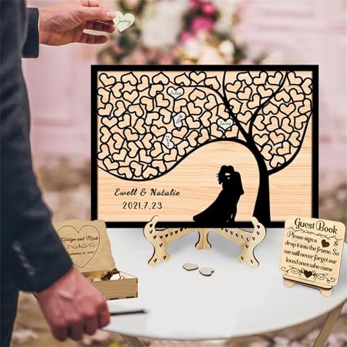 Personalized Heart Tree Wedding Guest Book Alternative Custom Tree of Life Wedding Guest Book Reception Frame Wedding Decorations for Reception Sign in Book Guests,D-Family Tree Guestbook-2 - Image 2