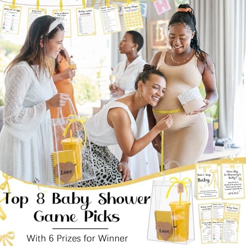 Dunzoom 461 Pcs Funny Baby Shower Games with Prize for Guest Winner, Yellow - Image 6