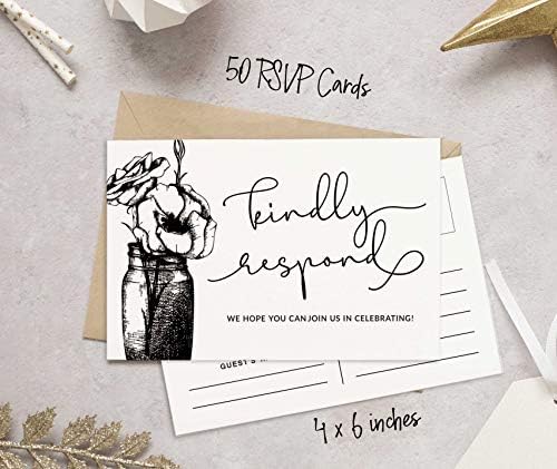50 Blank RSVP Postcards Floral Script Style Print 4"X6" Response Cards,RSVP Reply Card for Wedding,Bridal Shower,Baby Shower - Image 4