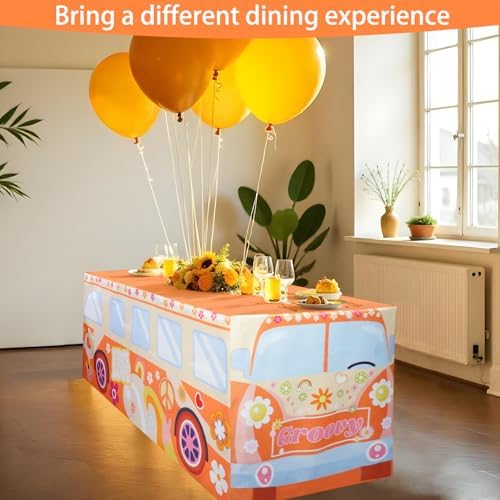 8Ft Groovy Bus Tablecloth,Hippie Birthday Party Decorations for 60s 70s Boho Themed Birthday,Baby Shower,Carnival Party Decorations - Image 6