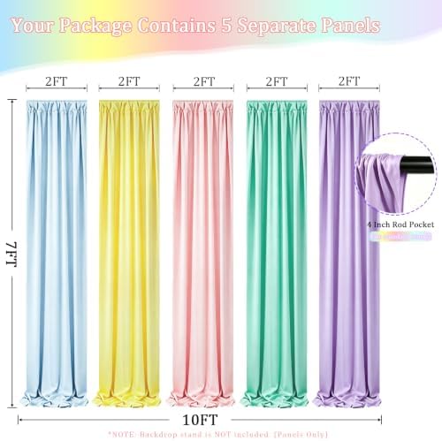 10x7FT Pastel Backdrop Curtain - 5 Colors Unicorn Backdrop Curtains - Wrinkle Free Pastel Rainbow Backdrop Draping Fabric for Baby Shower, Party, Classroom, Back-to-School & Unicorn Birthday Decor - Image 2