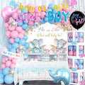 Elephant Gender Reveal Decorations, Baby Boy or Girl Gender Reveal Party Decorations, He or She What Will Baby Be Backdrop Balloon Banner Tablecloth Cake Cupcake Topper Box Sash Pink Blue by Fiesec