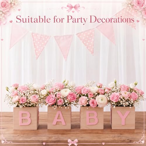 4 Sets Baby Shower Centerpieces for Table, 6 Inch Wood Boxes with Floral Foam Blocks Cube Planter Vase with Baby Letters for Babys Shower Gender Reveal Party Favor Table Decor(Pink) - Image 5