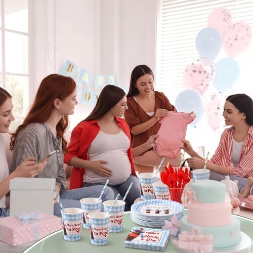 LemonRoad 175 Pcs She's Ready to Pop Baby Shower Party Set Serves 25 Guests, 9'' Dinner Plates 7'' Dessert Plates 9oz Cups Blue Gender Neutral Disposable Tableware for New Baby Welcome Party - Image 5
