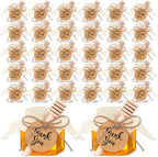 Funnymoom 30 Set 2.5oz Plastic Mini Honey Jars with Wooden Dipper and Muslin Cloth Covers Honey Jars with Gold Lids Hang Tags Decorative Jute Rope for Wedding Birthday Party (Classic) by Funnymoom