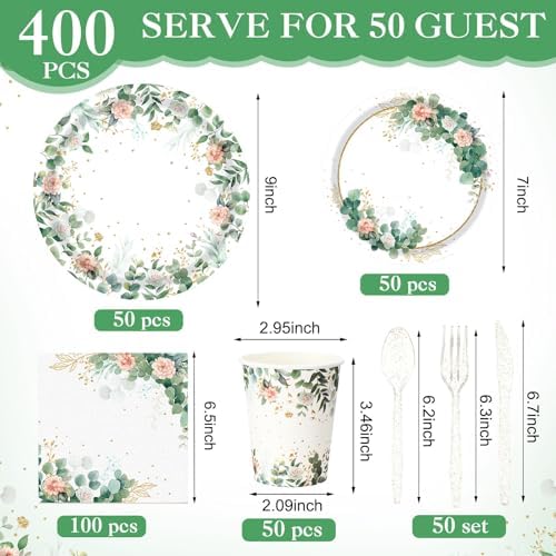 400 Pcs Sage Green Plate and Napkin Party Supplies, Green, Ease - Image 3