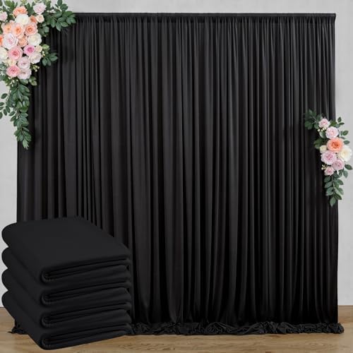 20 ft x 10 ft Wrinkle Free Black Backdrop Curtain for Parties, 4 Panels 10ft Polyester Black Photo Backdrop Drapes for Graduation Birthday Wedding Party Stage Curtains by Outpain