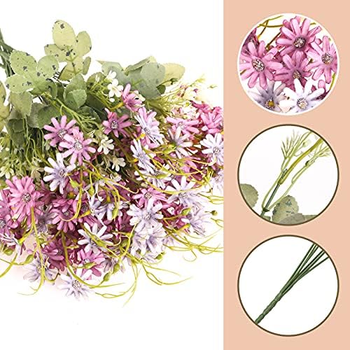 Artificial Flowers Wildflowers Silk Daisy Spring Fake Daisies Decoration Summer UV Resistant Colorful Mixed Bundles Faux Greenery Outdoor Plant Stem Filler for Home Decor Indoor Floral Arrangements - Image 2