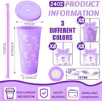 Skylety 24 Pcs Purple Bow Plastic Cups with Lid Straw and Ribbon - Image 2