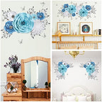 3D Blue Roses Artificial Flowers, Large Paper Flowers Decorations for Wall with Butterfly Stickers, Fake Flower Wall Decor for Baby Boy Nursery Room, Wedding Centerpiece, Party Backdrop - Image 4