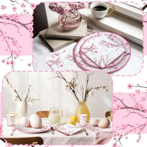 Hsei 250 Pcs Cherry Blossom Plates Napkins Cups Party Set Serves 50 - Image 4