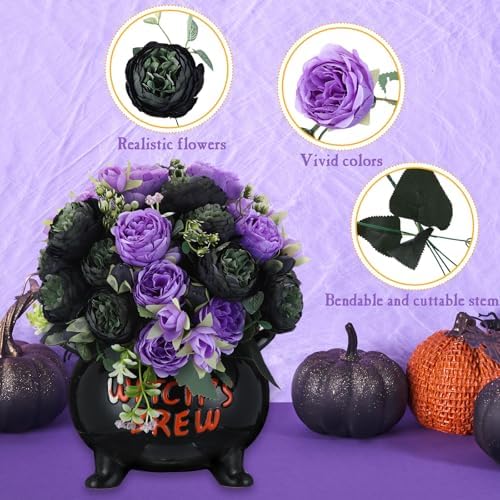 Geosar 8 Bundles Artificial Peonies Flowers,Black, Purple - Image 3