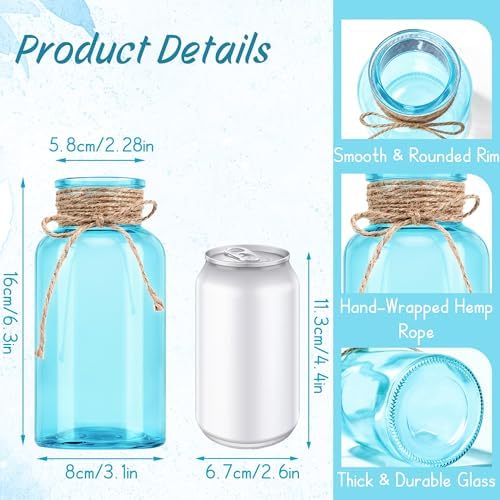 12Pack Mason Jar Vases for Centerpieces, Aqua Blue Glass Flower Vase - Image 2