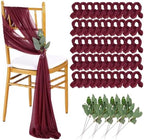 QueenDream Burgundy Chair Sashes Wedding: 50 Pieces Long Sheer Wedding Aisle Chair Decorations Tulle Chairs Covers with Artificial Eucalyptus by QueenDream