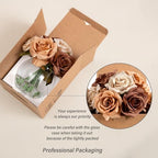 WELL KNOWN Silk Rose Coffee Brown Artificial Flowers Arrangements with Vase - Image 5