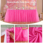 9FT Long Hot Pink Tulle Table Skirt for Rectangle Round Tables 3-Layer Ruffle Desk Teacher Skirt for Back to School Supplies Princess Girls Birthday Party Cake Dessert Classroom Dorm Decor - Image 5