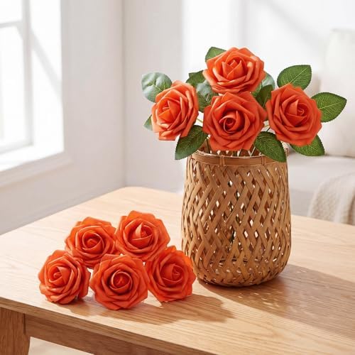 100 Pcs Artificial Rose Flowers, Burnt Orange - Image 5