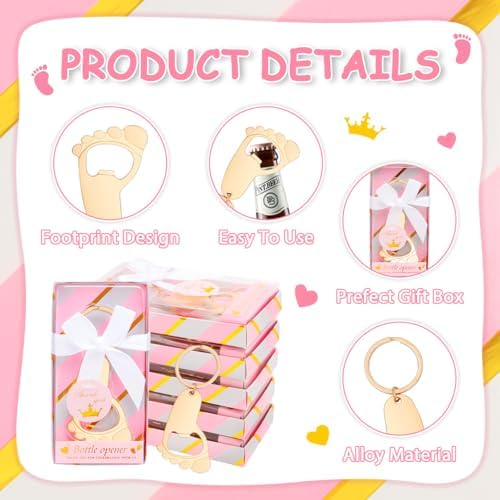 24Pcs Baby Girl Foot Keychain Footprint Bottle Openers Small Foot Bottle Opener Keychain Souvenir for Guests Baby Shower Return Gift for Party Favors with Pink Boxes Gifts or Decorations - Image 3