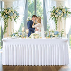 gogoparti 2 Pack Spandex White Fitted Table Cloth for 8ft Rectangle Tables White Stretch Tablecloth Table Covers Skirt Banquet Wrinkle Free Tablecloths for Parties Wedding - Image 4