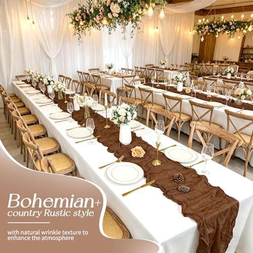 20 Pack Brown Table Runner 17 x 108inch Cheesecloth Table Runner Rustic Boho Gauze Sheer Fabric Cheese Cloth Table Runners for Wedding Party Bridal Baby Shower Birthday Spring Table Decor - Image 4