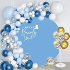 7x7ft We Can Bearly Wait Round Backdrop Cover Blue Cute Bear Baby Shower Circle Photography Background for Gender Reveal Pregnancy Party Banner Cake Table Decorations Photo Booth Props - Image 3