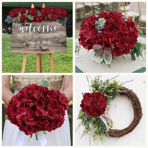 AVIVIHO 65Pcs Fake Flowers Burgundy Hydrangea Artificial Flowers Bulk (Not Squished, No Steaming Need) Silk Flowers with Stems for Wedding Decor,Home,Baby Shower,Table Centerpieces Decoration - Image 4