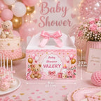 Personalized Baby Shower Keepsake Boxes. A set of 12 boxes personalized with the baby's name to add a special touch to your celebration. (Girl teddy bear) - Image 3