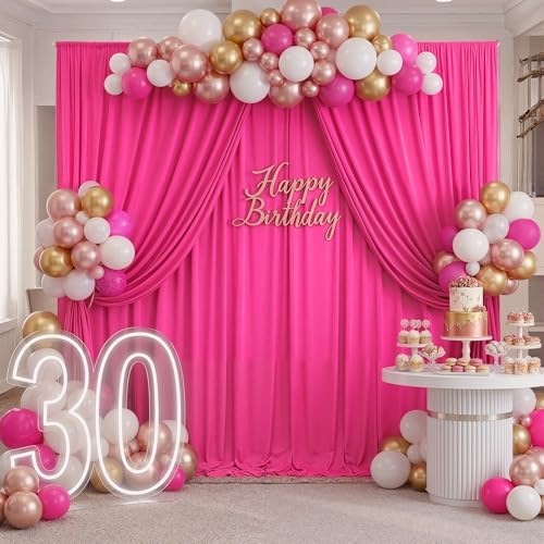 10ft x 10ft Wrinkle Free Hot Pink Backdrop Curtains for Parties, Polyester Photo Backdrop Drapes 2 Panels 5x10ft for Weddings Birthday Photography Party Background Baby Shower Decor - Image 5
