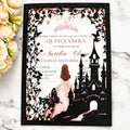 20PCS Castle Pocket Invitations, Quinceanera Invitations with Envelopes, Princess Invitation, Laser Cut quince invites (glitter black) by JOACHUUY