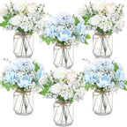 Zeyune 6 Sets Mason Jar Table Centerpiece Artificial Flower, Blue, White by Zeyune