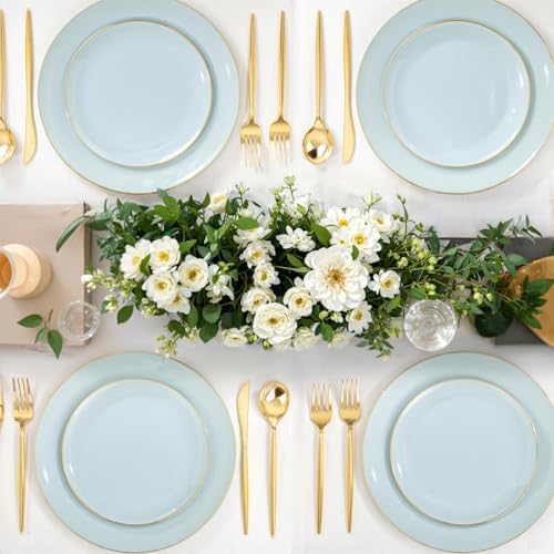 PULOTE 100PCS Sage Green Plastic Plates - Disposable Sage Green Include 50 Dinner / 50 Dessert Plates for Party, Wedding&Easter - Image 6