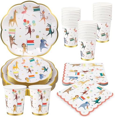 Maxdot 240 Pcs Animal Parade Party Plates Tableware Set, Disposable by Maxdot