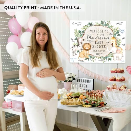 Andaz Press Custom Large Baby Shower Canvas Welcome Sign, 16 X 20 Inches, Rustic Greenery Safari Animals, Guestbook Alternative, Personalized Sign Our Canvas For Jungle Safari Baby Shower Welcome Sign - Image 5