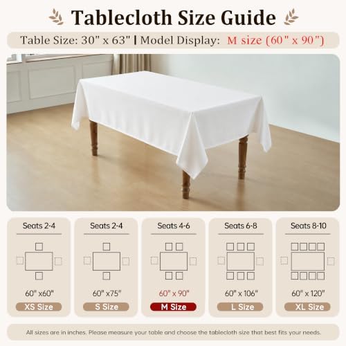 White Rectangle Tablecloth 60 x 90 Inch Machine Wash Indoor & Outdoor - Image 5