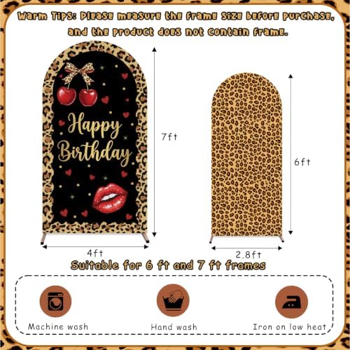 Serencatcher 7.2ft 6ft Cheetah Cherry Birthday Arch Backdrop Covers 2pcs - Image 2