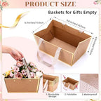 Tuanse 30 Pcs Basket for Gift Empty DIY Bulk Gift Basket Kit with Handle Kraft Cardboard Tray with 30 Bag 30 Bow Market Tray for Wedding Party(Brown Gold,9.8 x 6.7 x 4.3 in) - Image 2