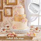 Wenqik 20 Inch White Cake Stand Set Metal Round Cupcake Dessert Stand with Cake Cutting, Flower Spatula Wedding Cupcake Pastry Display Candy Holder Display for Wedding Party Birthday Baby Shower - Image 3