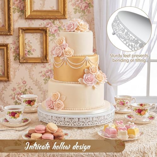 Wenqik 20 Inch White Cake Stand Set Metal Round Cupcake Dessert Stand with Cake Cutting, Flower Spatula Wedding Cupcake Pastry Display Candy Holder Display for Wedding Party Birthday Baby Shower - Image 3