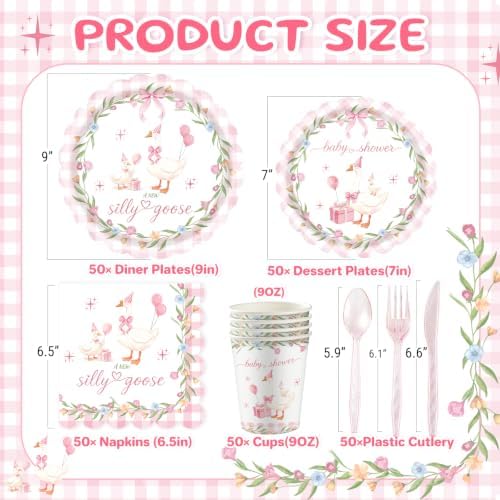350PCS Pink Silly Goose Baby Shower Decorations for 50 Guests - Image 2