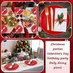 KIRE 350 PCS Red and Gold Plastic Plates - Plastic Dinnerware for Christmas - Image 6