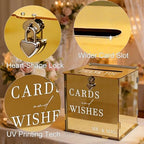 Acrylic Gold Card Box with Slot & Lock, Metallic Golden Classy Wedding Card Boxes for Reception, Large Money Gift Cards Box for Party Engagement Bridal Shower Luxury Wedding Table Decor - Image 5