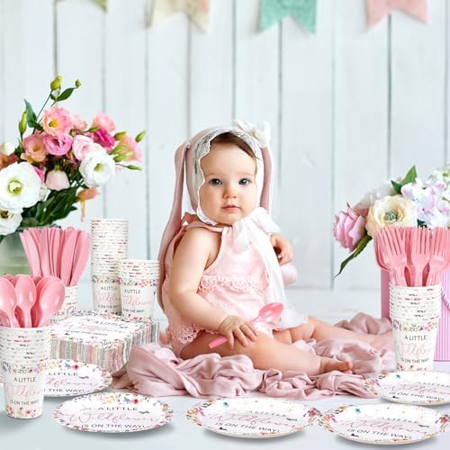 Dandat 350 Pcs Baby Shower Set, Wildflower, Pink - Image 2