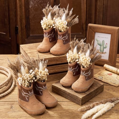 Mifoci 3 Set Cowboy Boot Vase Table Centerpiece, Reed Grass, Light Brown - Image 5
