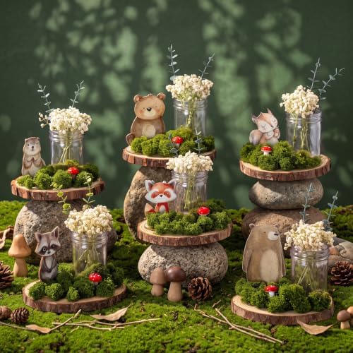 Rtteri 6 Set Woodland Animal Table Centerpiece Baby Shower Gifts Include Wood Slices Mason Jars with Forest Animal Decor Mushroom Moss Greenery for Rustic Party Gender Reveal Birthday Photo Props - Image 2