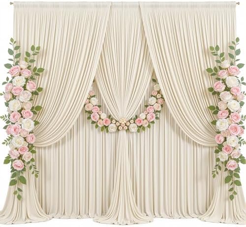 50x8ft Beige Backdrop Curtains for Parties Wedding Photo Wrinkle Free Polyester Photoshoot Curtains Drapes Backdrop for Birthday Baby Shower Graduation Stage Photography Background 10 Panels 5x8FT by Suppromo