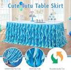 leegleri 6FT Tulle Ruffle Curly Willow Table Skirt for Rectangle or Round Tables, Under The Sea Ocean Blue Baby Shark Themed Tutu Table Skirt for Baby Shower, Birthday Party - Image 3