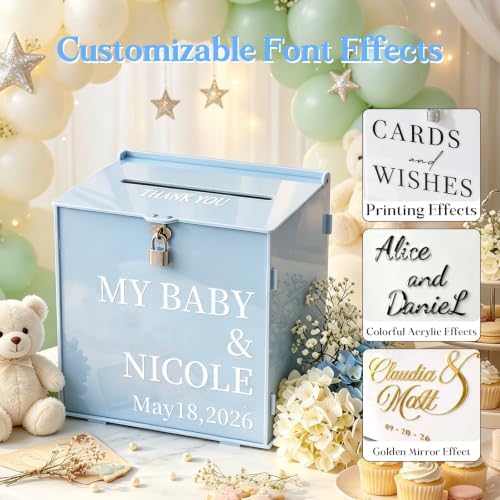 OASF&QPPTY Custom Wedding Card Box with Lock, Elegant Personalized Wedding Card Box for Reception, Graduation, Baby Shower - Secure PVC Money Box for Cards and Well Wishes, Elegant Party Table Decor - Image 4