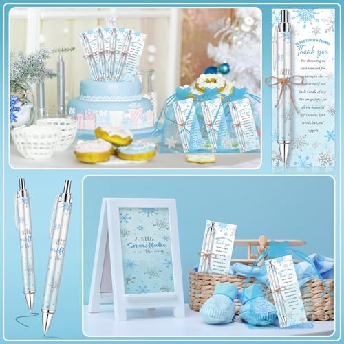 145 Pieces Little Snowflake Baby Shower Favors for Guest Blue Boy Ballpoint Pens and Keychains Gifts Bulk Winter Retractable Baby Shower Pens Gender Reveal Thank You Cards Souvenirs Prizes - Image 6